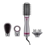 Set perie de par electrica, putere 1200W, cu trei viteze, 4 capete interschimbabile, duza de aer inlocuibila, negru/roz
