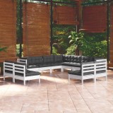 vidaXL Set mobilier grădină cu perne, 11 piese, alb, lemn masiv pin