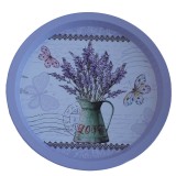Farfurie metalica rotunda tip tava Pufo Lavender bouquet pentru servire desert, prajituri, aperitive, 33 cm