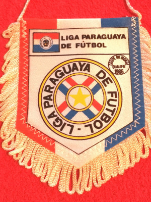Fanion-Federatia de Fotbal din PARAGUAY(CM 1986)-pe spate rezultate calificari foto