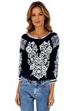 Bluza tip ie dama R24, negru/alb , marimea 3XL, Casual, Bumbac