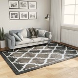 Covor vidaXL Lavabil Negru Alb 160x230 cm, Anti-alunecare, Catifea Moale, Model Atractiv, Antibacterian, Reduce Zgomotul