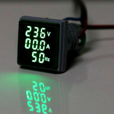 Indicator Digital 3 In 1 Verde/Rosu AC ,Voltmetru, Ampermetru, Frecventa foto