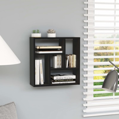 Gossi raft de perete, negru, 45,1 x 16 x 45,1 cm, lemn prelucrat foto