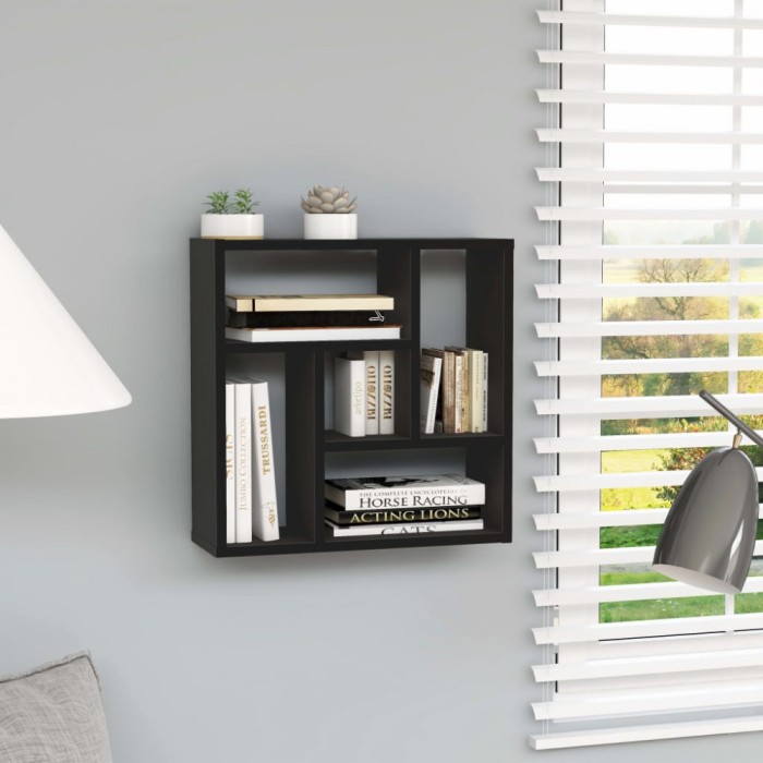 Gossi raft de perete, negru, 45,1 x 16 x 45,1 cm, lemn prelucrat