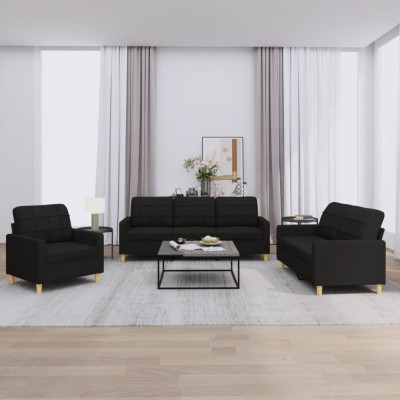 Gossi set de canapele cu perne, 3 piese, negru, textil foto