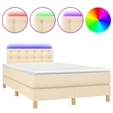 Cumpara ieftin Pat cu arcuri, saltea si LED, crem, 120x190 cm, textil
