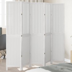 vidaXL Paravan cameră 5 panouri, alb, lemn masiv paulownia 358727