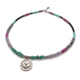 Colier colorat cu cristale si pandantiv Evil Eye - ametist, turmalina, labradorit, turcoaz