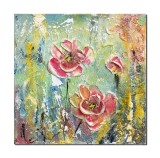 Cumpara ieftin Tablou 3D cu flori pictat manual, Maci in camp, 30x30cm acril pe panza in cutit, Kenny Varniote