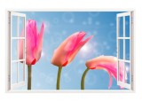 Sticker decorativ, Fereastra 3D, Lalele, 85 cm, 281STK, natura si peisaje