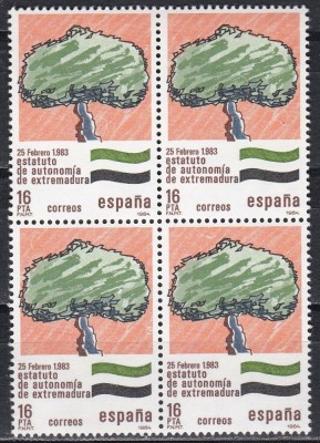 Spania 1984 - Statutul de Autonomie al Estremadura, Bloc de 4, MNH foto