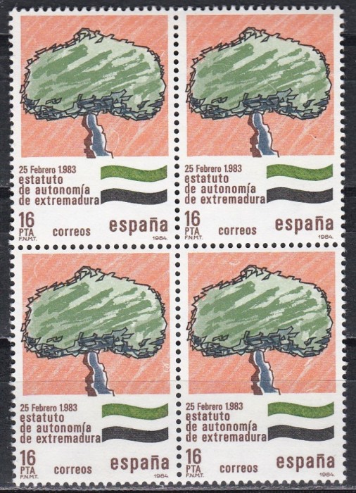Spania 1984 - Statutul de Autonomie al Estremadura, Bloc de 4, MNH
