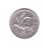 Moneda Barbados 10 cents 1973, stare buna, curata, America Centrala si de Sud, Cupru-Nichel