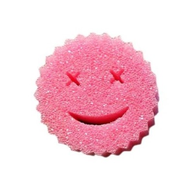 Burete de Vase, Cyrax, Rotund, din Burete PU, Model Smiley Face, Doua Fete, 10 x 4 cm, Roz/Galben foto