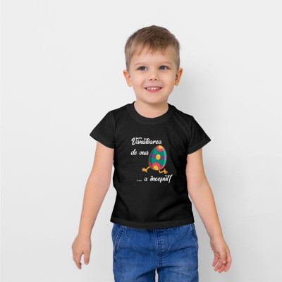 Tricou personalizat copil &amp;quot;VANATOAREA DE OUA DE PASTE A INCEPUT&amp;quot;, Negru, Bumbac foto