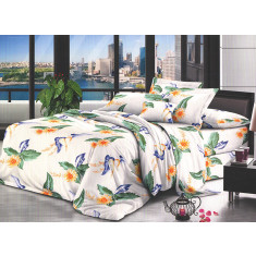 Lenjerie de pat pentru o persoana cu husa elastic pat si fata perna patrata, Nicasia, bumbac mercerizat, multicolor