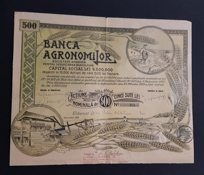 Actiune rara 1925 banca agronomilor , titlu , actiuni foto