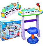 INSTRUMENT MUZICAL PIANINA ELECTRONICA MALPLAY CU SCAUN SI MICROFON 45 CM INALTIME ALBASTRU, AS