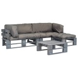 vidaXL Set mobilier de grădină din paleți cu perne gri, 4 piese, lemn 275312