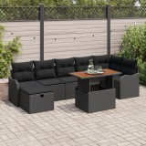Set canapea gradina Gossi 8 piese cu perne negru poliratan, canapea pentru gradina Gossi 2 locuri cu perne negru poliratan