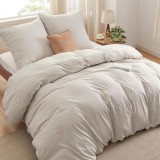 Așternut 200 x 200 cm, 3 piese, aspect de bumbac - Natural, 2 perne 80 x 80 cm