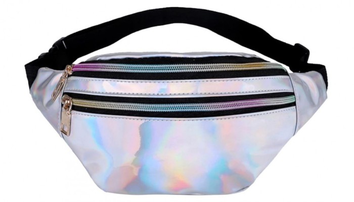 Borseta multifunctionala, 2 buzunare, unisex, argintiu stralucitor, 27 x 15 cm - RESIGILAT