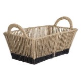 Cos de depozitare din sfoara bej cu baza neagra si manere, 31x18x17,5 cm, CMCLASS