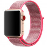 Cumpara ieftin Curea iUni compatibila cu Apple Watch 1/2/3/4/5/6/7, 44mm, Nylon Sport, Woven Strap, Electric Pink