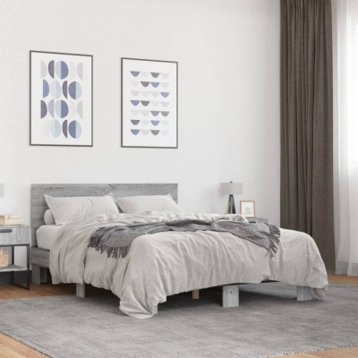 vidaXL Cadru de pat, gri sonoma, 140x190 cm, lemn prelucrat și metal 3280215 foto