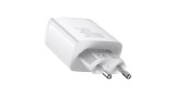 &Icirc;ncărcător rapid compact Baseus, 2xUSB, USB-C, PD, 3A, 30 W (alb)