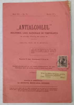 ANTIALCOOLUL , BULETINUL LIGEI NATIONALE DE TEMPERANTA , NR. 11 , 1915 foto