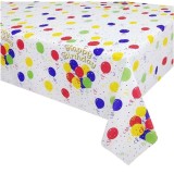 Fata de masa, flippy, din peva, imprimeu happy birthday cu baloane, 137 x 274 cm, impermeabila, fara pete, curatare rapida, multicolor