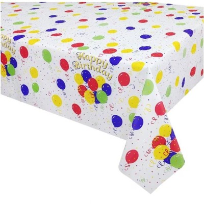 Fata de masa, flippy, din peva, imprimeu happy birthday cu baloane, 137 x 274 cm, impermeabila, fara pete, curatare rapida, multicolor foto