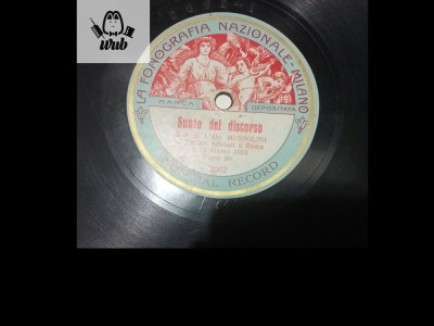 Disc patefon / gramofon Benito Mussolini - discurs 1924 stare buna foto