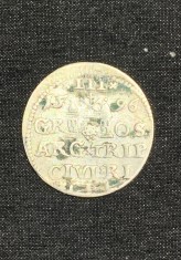 Moneda 3 groschen 1596 Sigismund III ocupația Poloneză Riga