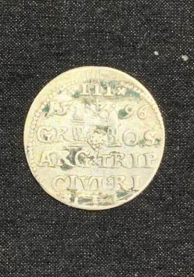 Moneda 3 groschen 1596 Sigismund III ocupația Poloneză Riga foto