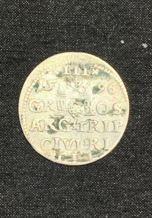 Moneda 3 groschen 1596 Sigismund III ocupația Poloneză Riga