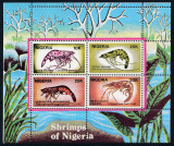NIGERIA 1988 FAUNA MARINA CREVETI, Nestampilat