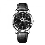 Ceas barbatesc Poedagar Cronograf Elegant Casual Calendar Piele Negru Argintiu