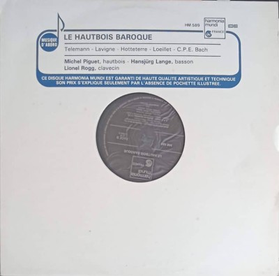 Disc vinil, LP. Le Hautbois Baroque-Telemann, Lavigne, Hotteterre, Loeillet, C.P.E. Bach, Michel Piguet, Ha-242588 foto