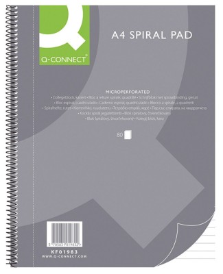 Caiet cu spirala, A4, 80 file - 70g/mp, 4 perf., coperti carton, Q-Connect - foto