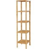 SONGMICS Raft de depozitare din bambus, 5 polite, pentru bucatarie sau baie, 146x33x33cm, maro natural Household NewTrend