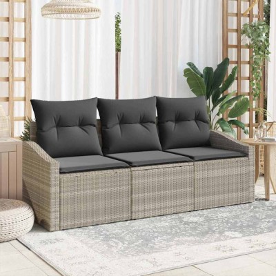 vidaXL Set de canapele pentru grădină 3 pcs Gri deschis Rattan poli 3346582 foto