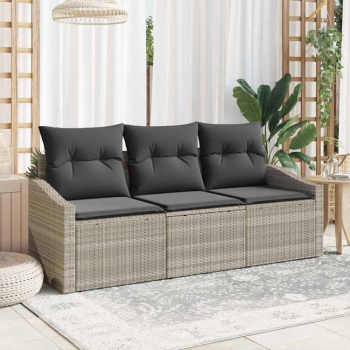 vidaXL Set de canapele pentru grădină 3 pcs Gri deschis Rattan poli 3346582
