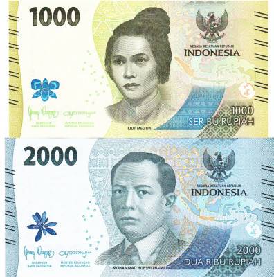 Indonezia 1 000-2 000 Rupiah rupii 2022 PW 162-163 Eroii Nationali UNC foto