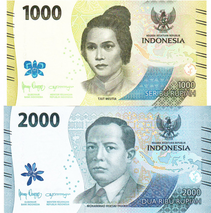 Indonezia 1 000-2 000 Rupiah rupii 2022 PW 162-163 Eroii Nationali UNC