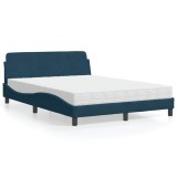 Cumpara ieftin Pat cu saltea, Dover, albastru, 140x200 cm, catifea