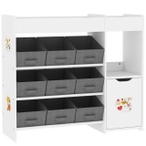 AIYAPLAY Raft Jucarii Copii Lemn Alb 9 Cuti Detasabile Dulapior Montessori 92x30x80cm