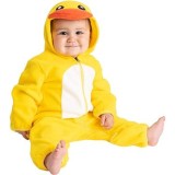 Cumpara ieftin Salopeta pentru copii cu gluga, din fleece, pufoasa, calduroasa, design vesel cu rata, ideala pentru fi purtata ca pijama si in exterior in anotimpul